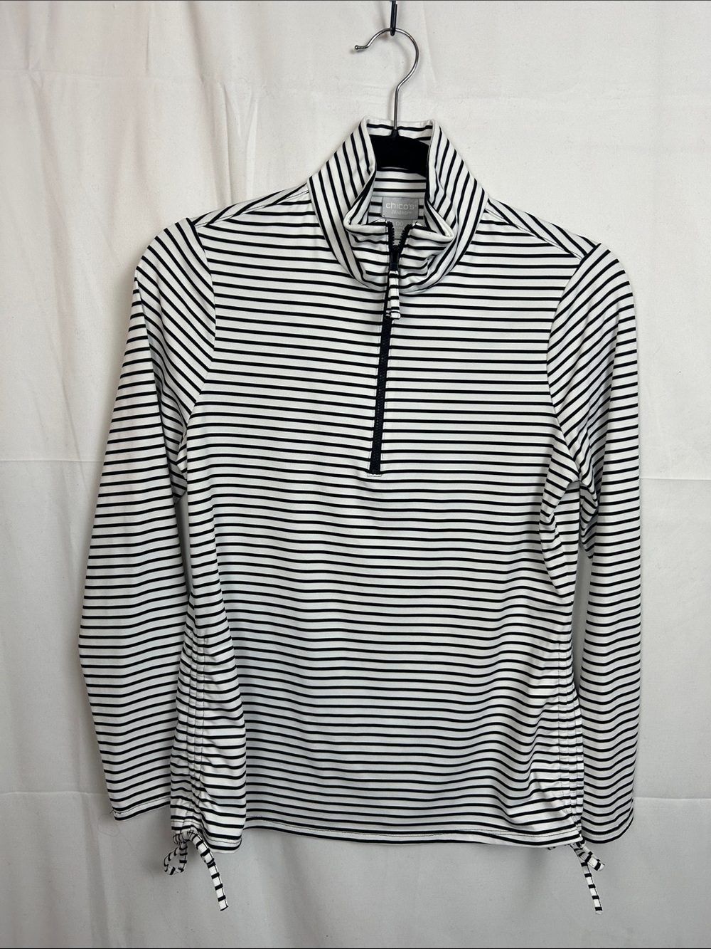 Chico's Black & White Striped Quarter-Zip Pullover